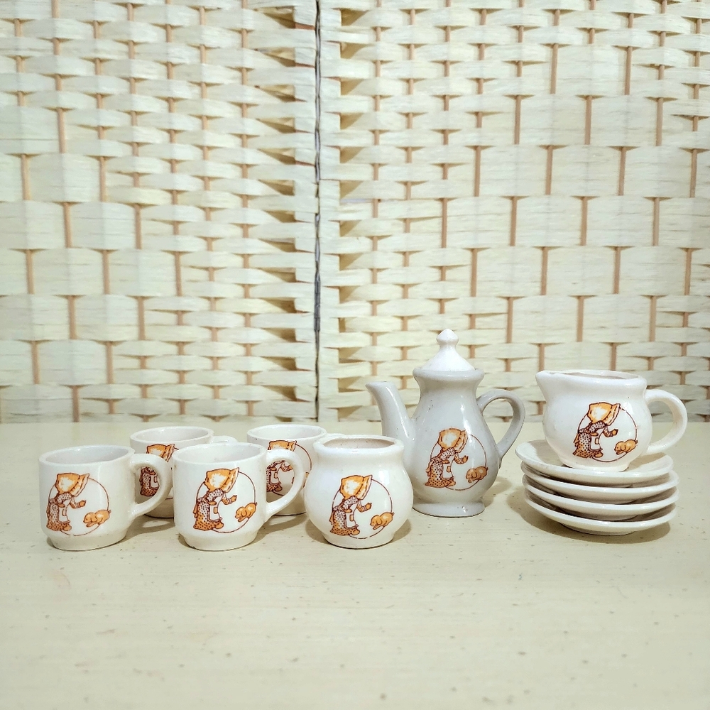 Vintage Mini Tea Set Girl and Dog By McCrory Corp 12 Piece Stoneware